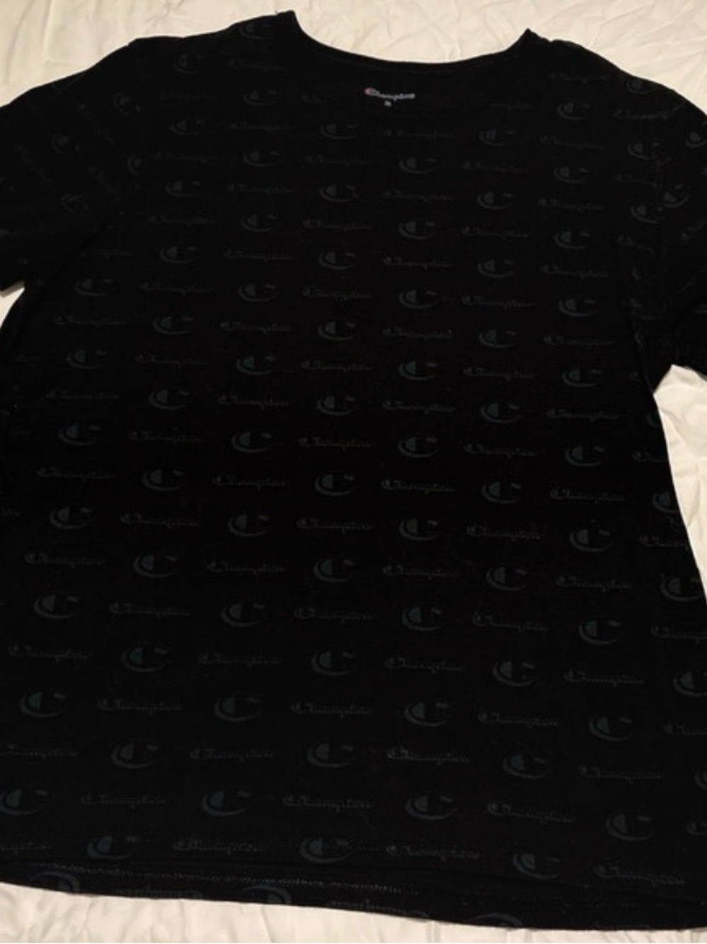 Champion Black Short-Sleeve Tee with Subtle Logo Allover